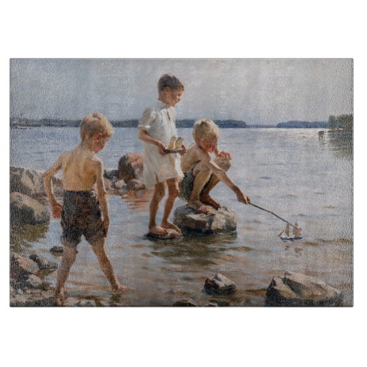 Albert Edelfelt - Jungs, die an der Küste spielen Schneidebrett (Vorderseite)