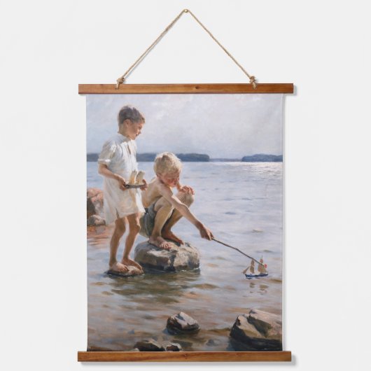 Albert Edelfelt - Jungs, die an der Küste spielen Wandteppich Mit Holzrahmen (Vorderseite)