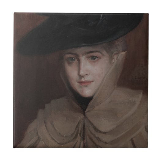 Albert Edelfelt - Portrait einer jungen Frau Fliese (Vorderseite)