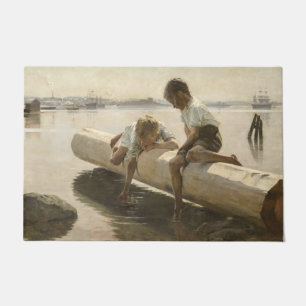 Albert Edelfelt - Zwei Jungen auf einem Baumstamm Fußmatte