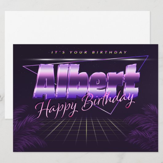 Albert Name Vorname lila retro Karte Geburtstag (Vorne/Hinten)