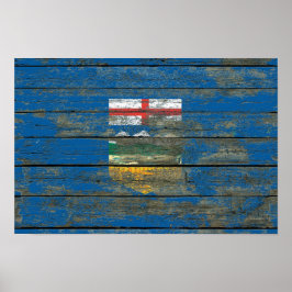 Alberta-Flagge auf dem Effekt von rohen Holzplatte Poster
