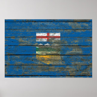 Alberta-Flagge auf dem Effekt von rohen Holzplatte Poster