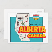 Alberta Map Vintage Travel Postkarte (Vorne/Hinten)