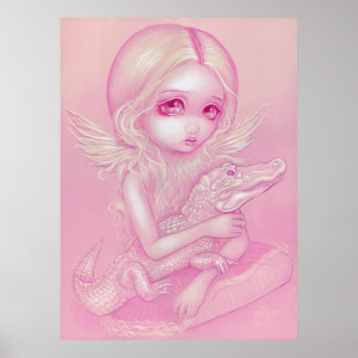 Albino Alligator Angel big eye lowbrow Art Print Poster