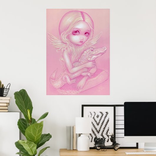 Albino Alligator Angel big eye lowbrow Art Print Poster (Heimbüro)