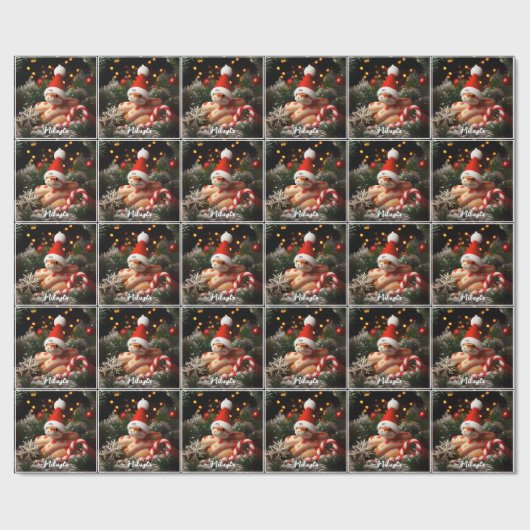 Albino Corn Snake in der Weihnachtsmannmütze Weihn Geschenkpapier (Flach)