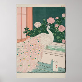 Albino Peacock Ukiyo-e Art Japanese Bathroom Print Poster