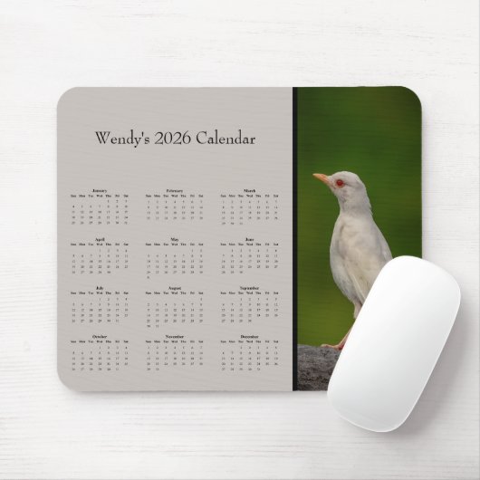 Albino Robin: Customize full year 2025 calendar Mousepad (Mit Mouse)