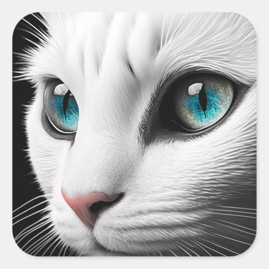 Albino White Cat Face Jewel Eyes Quadratischer Aufkleber (Vorderseite)