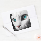 Albino White Cat Face Jewel Eyes Quadratischer Aufkleber (Umschlag)