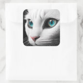 Albino White Cat Face Jewel Eyes Quadratischer Aufkleber (Tasche)