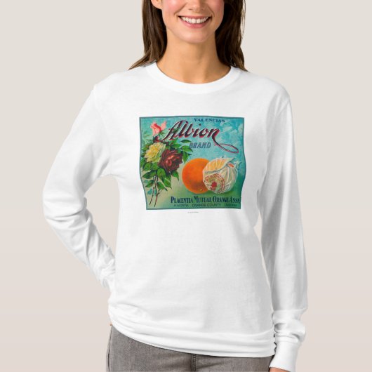Albion Marken-Zitrusfrucht-Kisten-Aufkleber T-Shirt (Vorderseite)