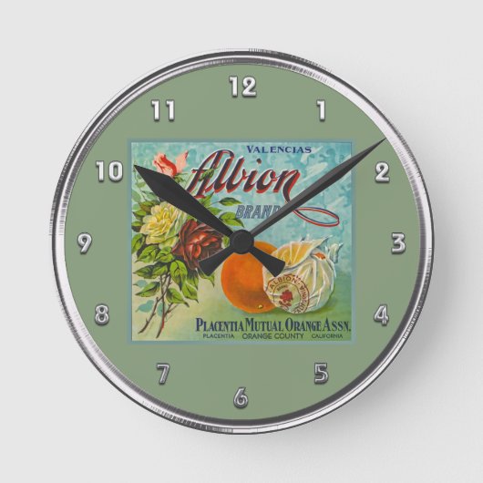 Albion Oranges Fruit Crate Label Runde Wanduhr (Vorderseite)