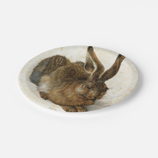 ALBRECHT DÜRER - junger Hase 1502 Pappteller (Schrägansicht)