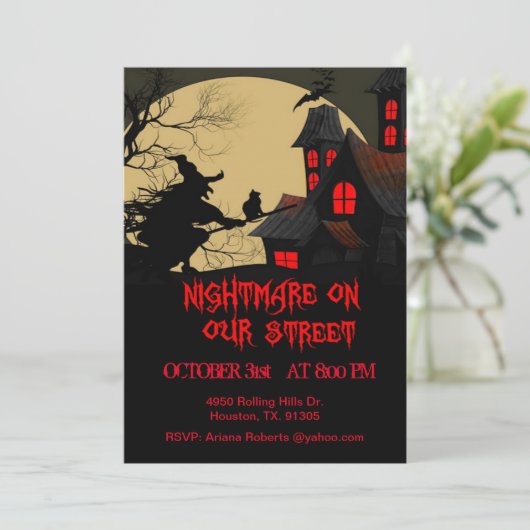 Albtraum auf Ihrer Straße Beängstigendes Halloween Einladung (Stehend Vorderseite)