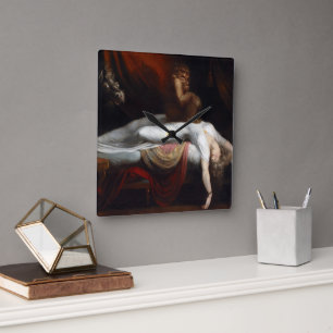 Albtraum von Henry Fuseli Gothic Macabre Dark Art Quadratische Wanduhr