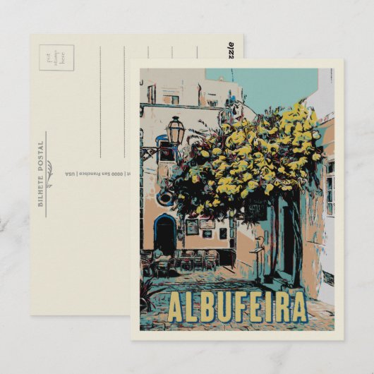 Albufeira Altstadt Pictureque Aussicht, Algarve Postkarte (Vorne/Hinten)