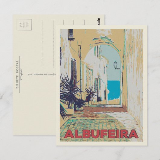 Albufeira Altstadt Straße Algarve, Portugal Postkarte (Vorne/Hinten)
