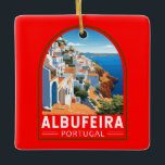 Albufeira Portugal Reisen Vintag Keramikornament<br><div class="desc">Albufeira Retro Vektor-Reise-Design. Albufeira ist eine Küstenstadt in der südlichen Algarve Region von Portugal. Es ist ein ehemaliges Fischerdorf,  das zu einem der wichtigsten Urlaubsziele geworden ist.</div>