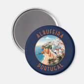 Albufeira Portugal Retro Distressed Circle Magnet (Vorderseite/Rückseite)