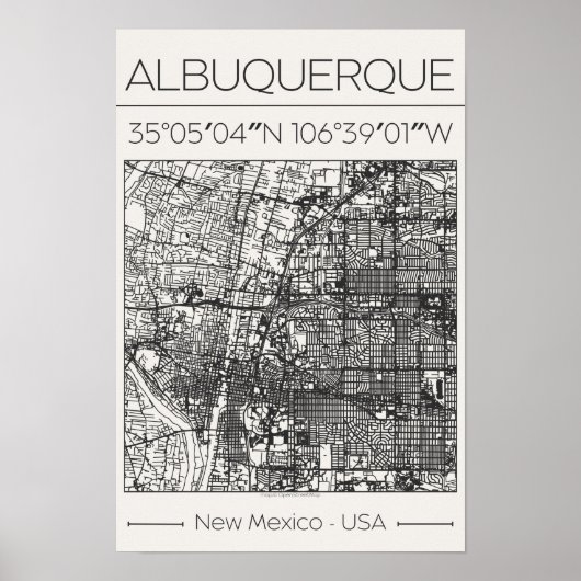 Albuquerque New Mexico Charcoal City Map Poster  (Vorne)