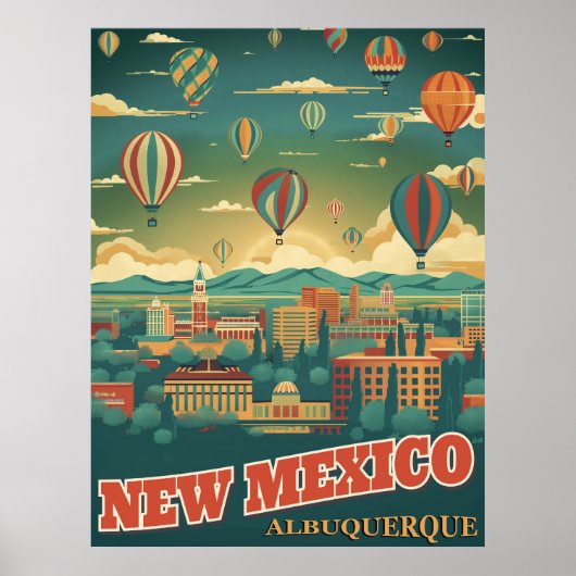 Albuquerque, New Mexico mit einem Heißluftballon Poster (Vorne)