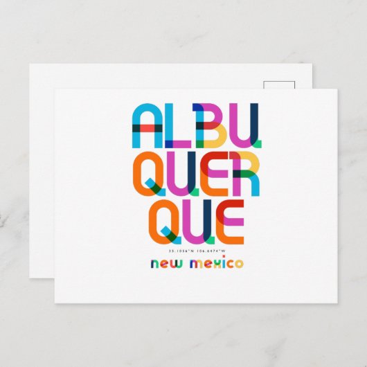 Albuquerque New Mexico Mitte Jahrhundert, Pop Art, Postkarte (Vorne/Hinten)