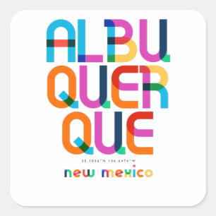 Albuquerque New Mexico Mitte Jahrhundert, Pop Art, Quadratischer Aufkleber