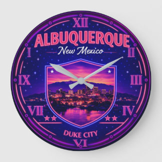 Albuquerque New Mexico Neon Skyline Duke City Große Wanduhr