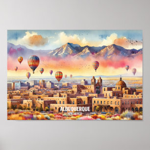 Albuquerque New Mexico Reisen Orte Aquarell Poster