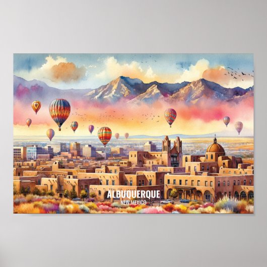 Albuquerque New Mexico Reisen Orte Aquarell Poster (Vorne)