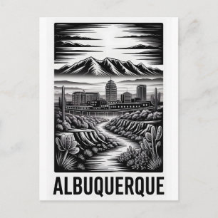 Albuquerque New Mexico Skyline Schwarz Weiß Holzsc Feiertagspostkarte
