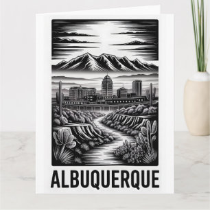 Albuquerque New Mexico Skyline Schwarz Weiß Holzsc Karte