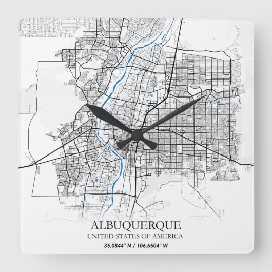 Albuquerque New Mexico Texas USA Reiseplan Quadratische Wanduhr (Vorderseite)