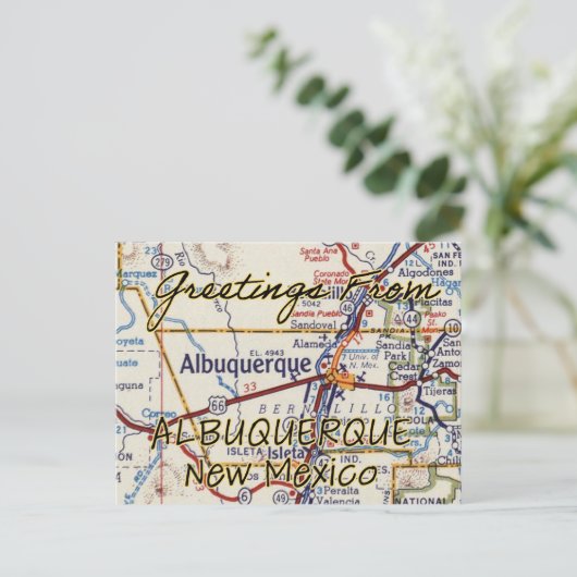 Albuquerque NM Vintag Map Postkarte (Stehend Vorderseite)