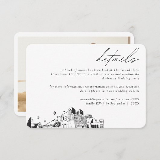 Albuquerque Wedding Hotel Zimmerblockdetails Begleitkarte (Vorne/Hinten)