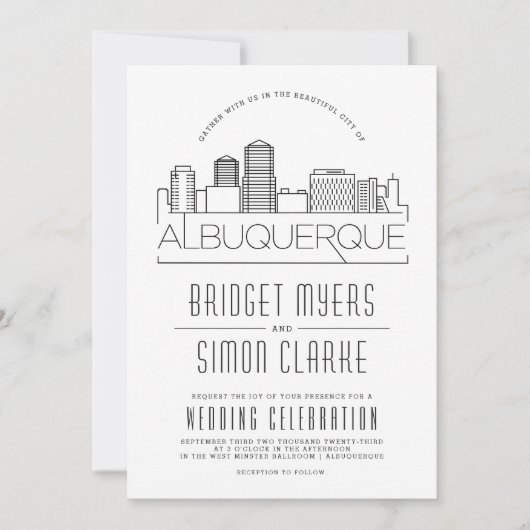 Albuquerque Wedding stylized Skyline Einladung (Vorderseite)