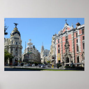 Alcala und Gran Via Street, Madrid Poster