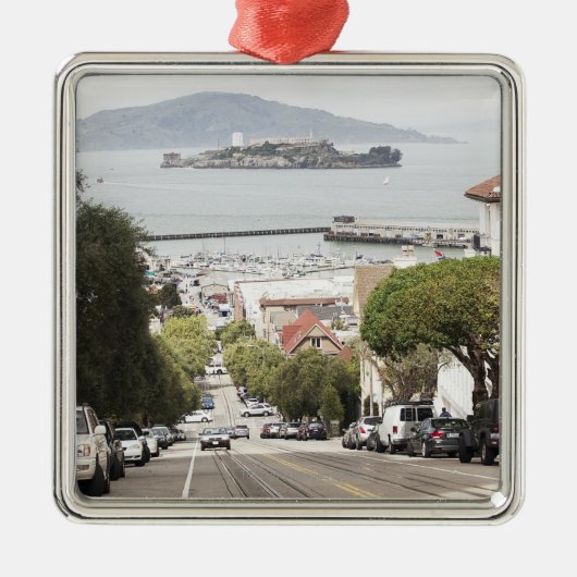 Alcatraz Gefängnis angesehen von San Francisco Silbernes Ornament (Vorne)