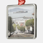 Alcatraz Gefängnis angesehen von San Francisco Silbernes Ornament (Links)
