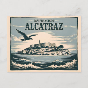 Alcatraz Insel Gefängnis San Francisco Reise Retro Postkarte