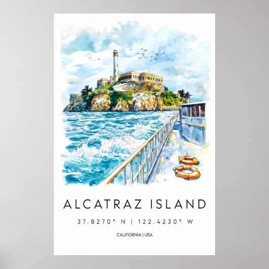 Alcatraz-Insel-Wasserfarbenposter Alcatraz-Reise Poster (Vorne)