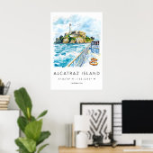 Alcatraz-Insel-Wasserfarbenposter Alcatraz-Reise Poster (Heimbüro)