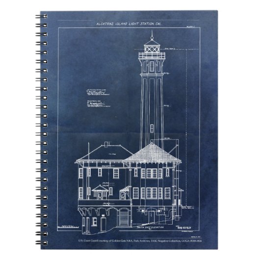Alcatraz Island Leuchtturm Vintages Blueprint Notizblock (Vorderseite)