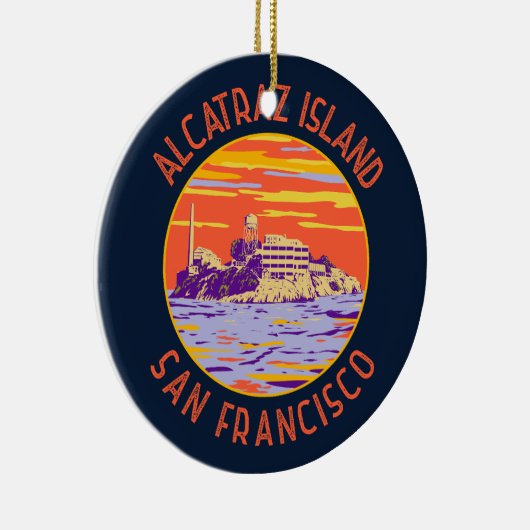 Alcatraz Island San Francisco Distressed Circle Keramik Ornament (Rechts)