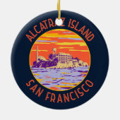 Alcatraz Island San Francisco Distressed Circle Keramik Ornament (Hinten)