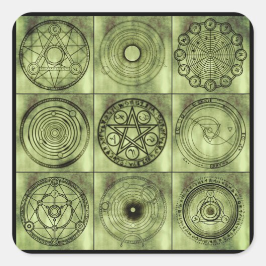 Alchemikaliensymbole Quadratischer Aufkleber (Vorderseite)