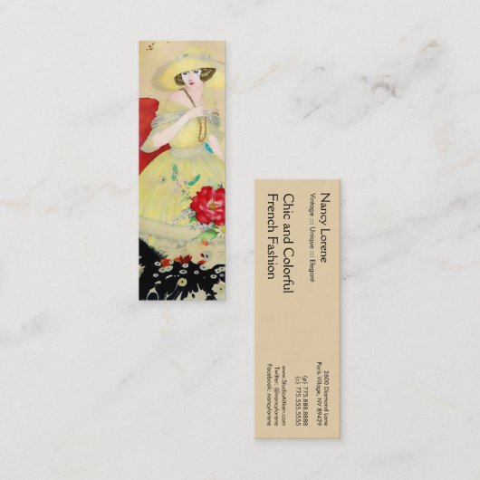 ALCINA, französische Kunst-Deko-Dame: WUNDERLICHER Mini Visitenkarte (Vorne/Hinten)