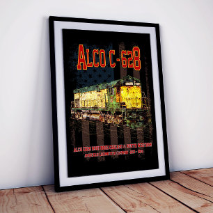 Alco C-628 Diesel Locomotive und amerikanische Fla Poster